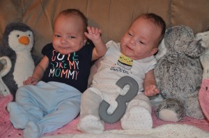 Raegan and Ella, three months, April 7, 2014